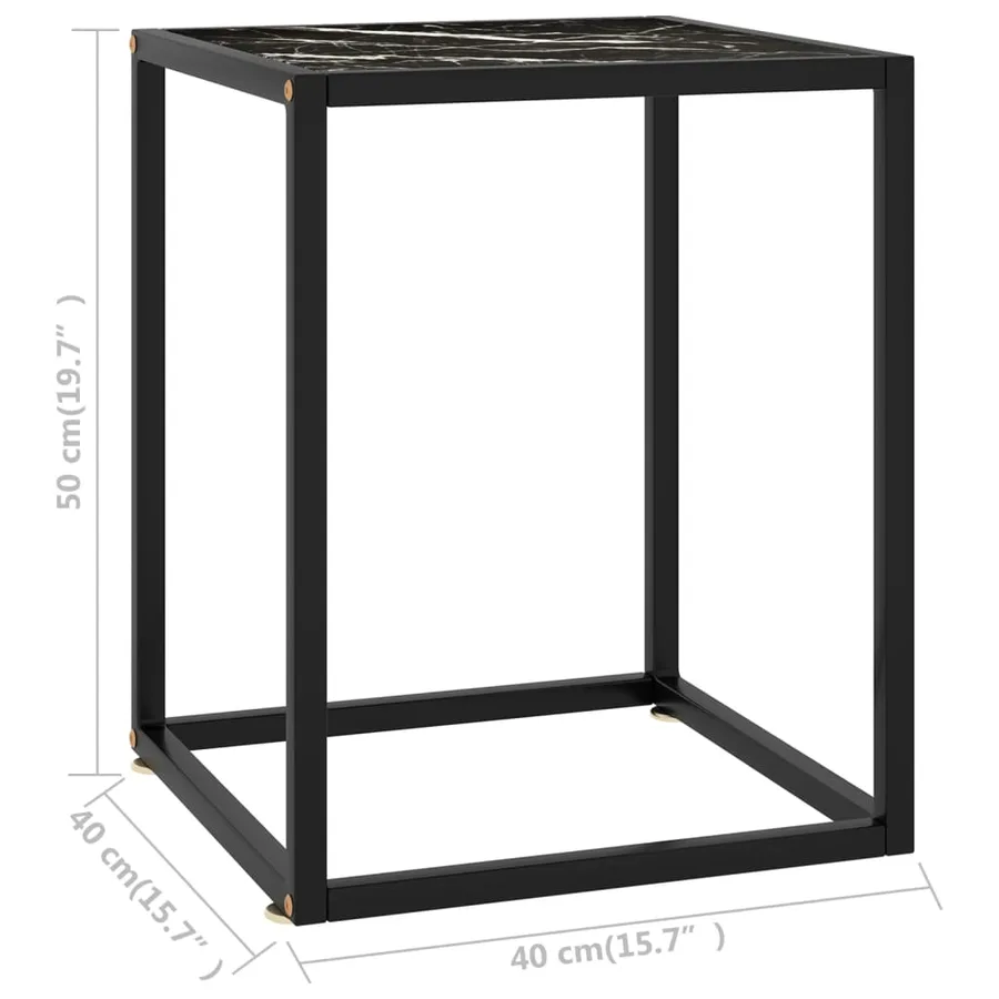 Table basse Noir avec verre marbre noir 40x40x50 cm - 5