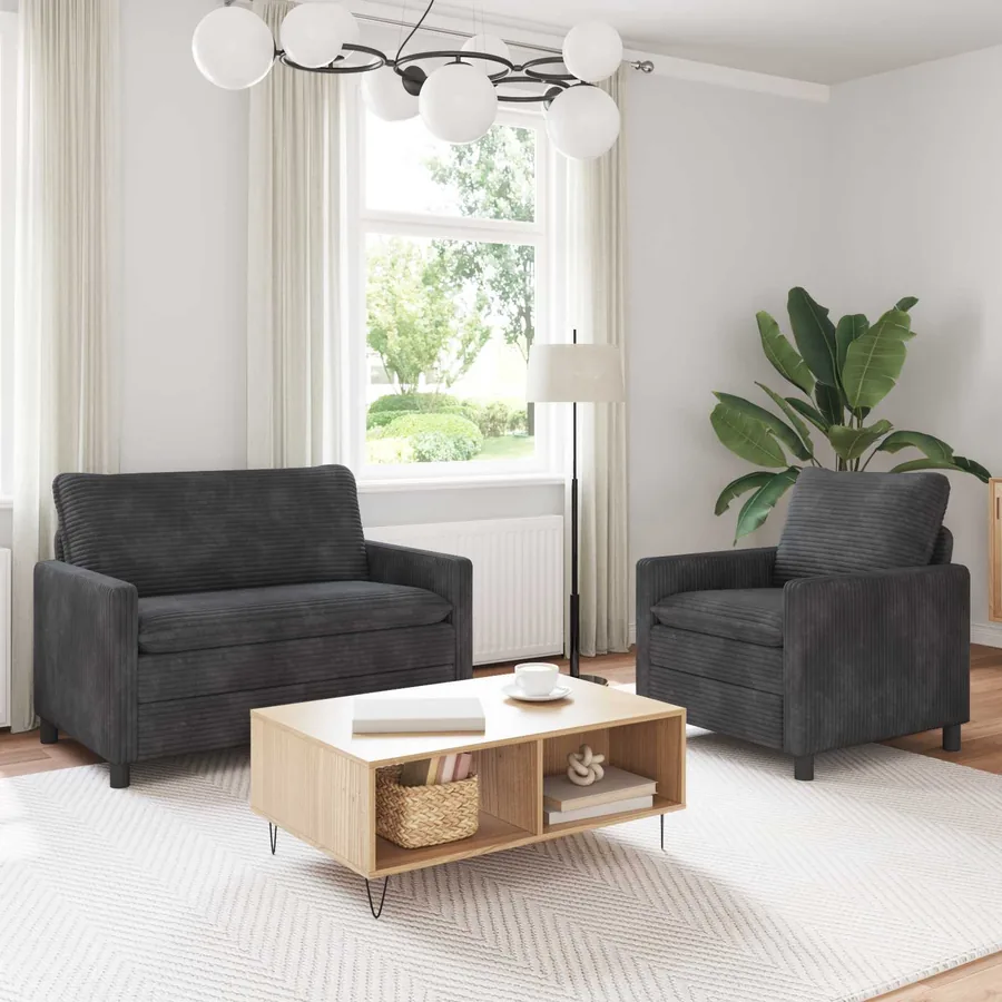 Ensemble de Canapés 2 pcs Gris foncé Polyester