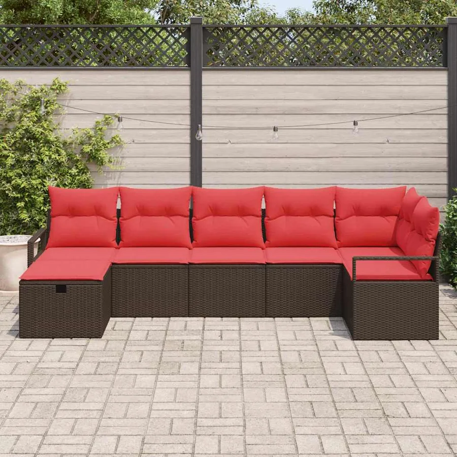 Ensemble de Canapés 7 pcs Marron et rouge polyrotin - 3