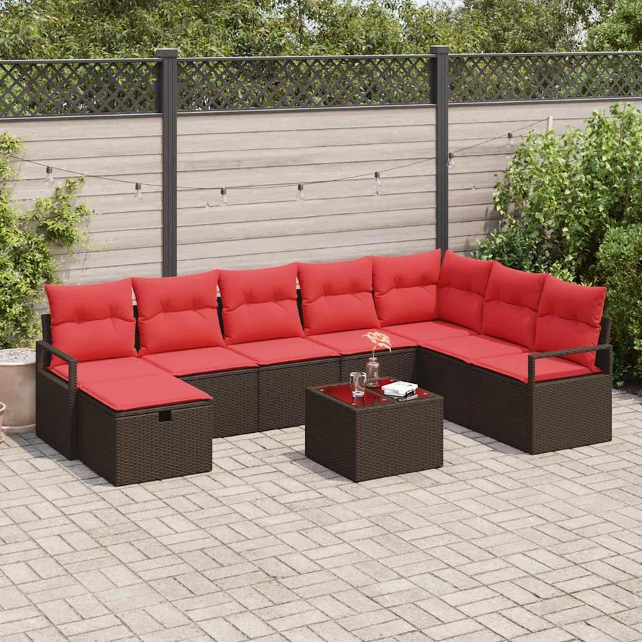 Ensemble de Canapés avec coussin 9 pcs Marron polyrotin