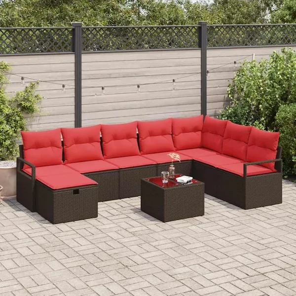 Ensemble de Canapés avec coussin 9 pcs Marron polyrotin