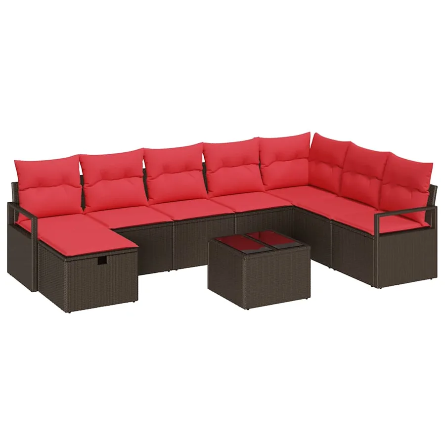 Ensemble de Canapés avec coussin 9 pcs Marron polyrotin - 2