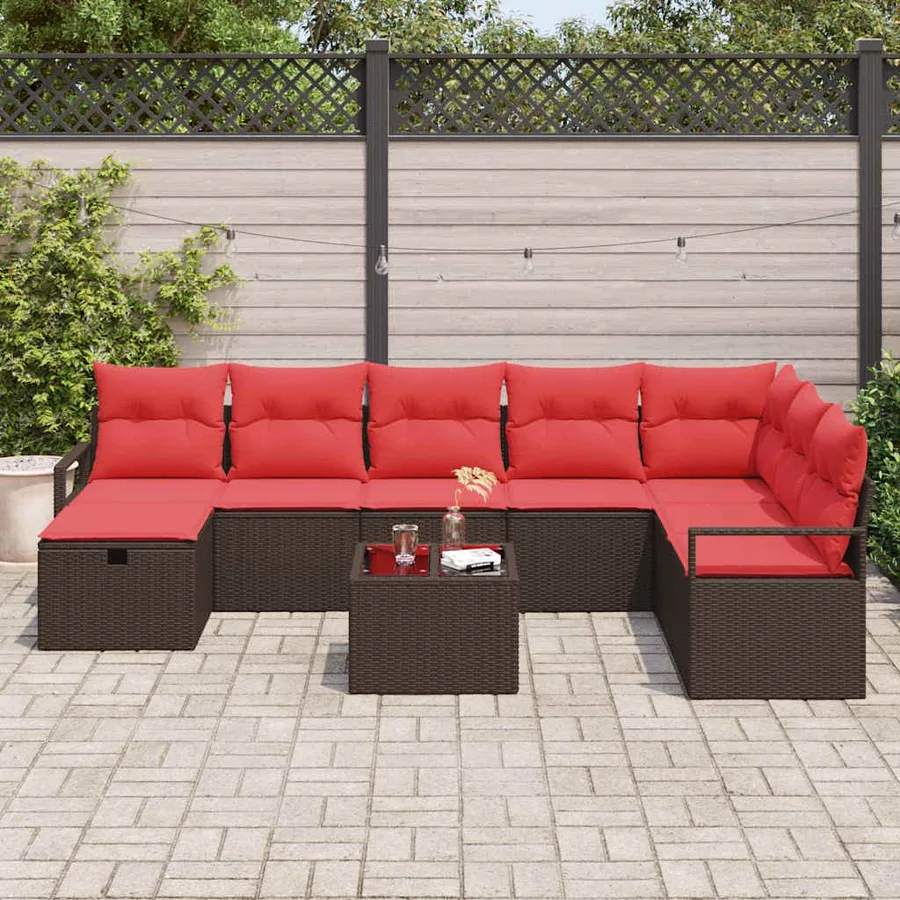 Ensemble de Canapés avec coussin 9 pcs Marron polyrotin - 3