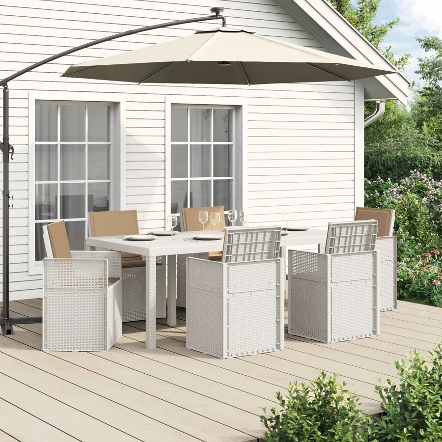 Ensemble de salle à manger pour jardin 7 pcs Blanc et taupe PP