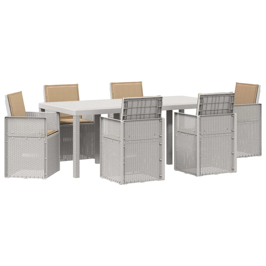 Ensemble de salle à manger pour jardin 7 pcs Blanc et taupe PP - 2