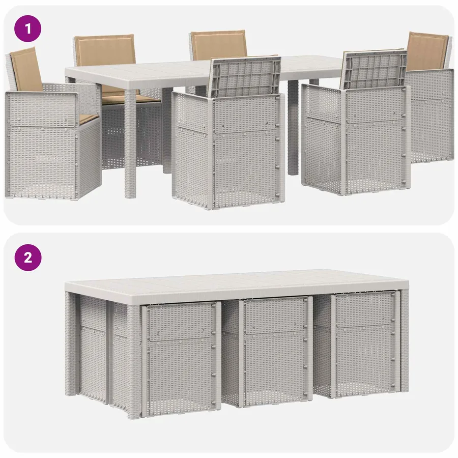 Ensemble de salle à manger pour jardin 7 pcs Blanc et taupe PP - 8