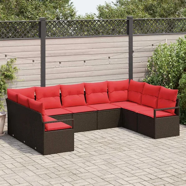 Ensemble de Canapés avec coussin 9 pcs Marron polyrotin