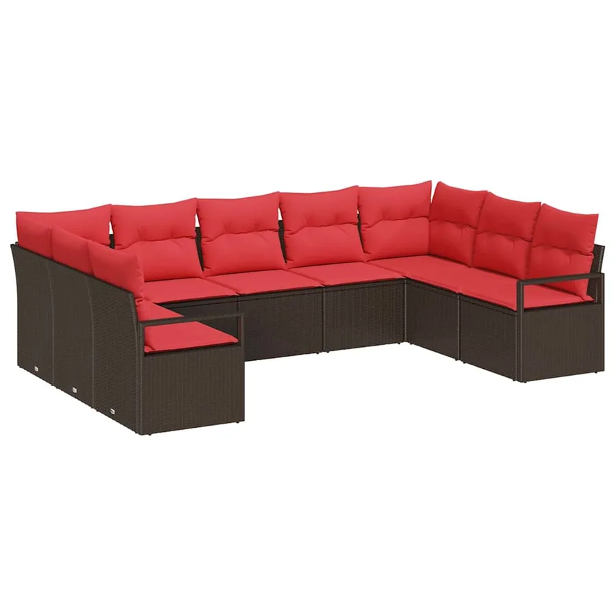 Ensemble de Canapés avec coussin 9 pcs Marron polyrotin - 2