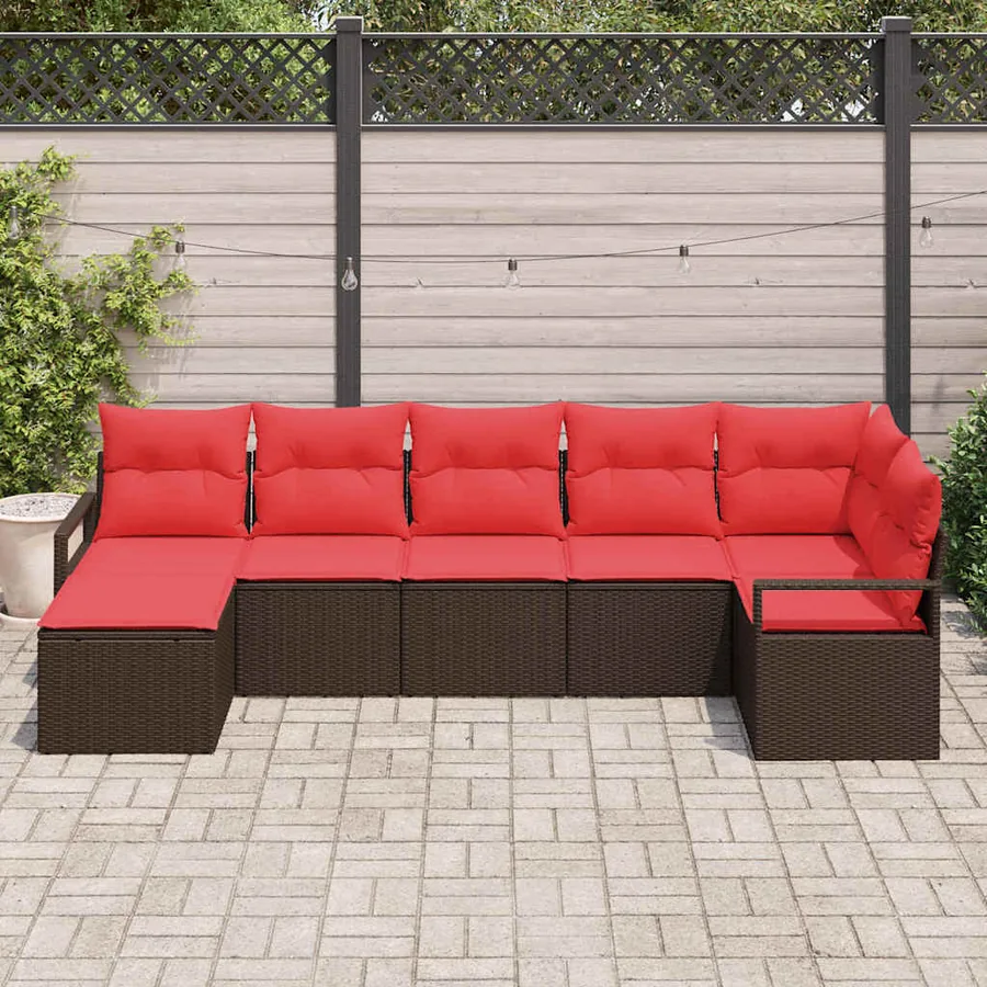 Ensemble de Canapés avec coussin 7 pcs Marron polyrotin