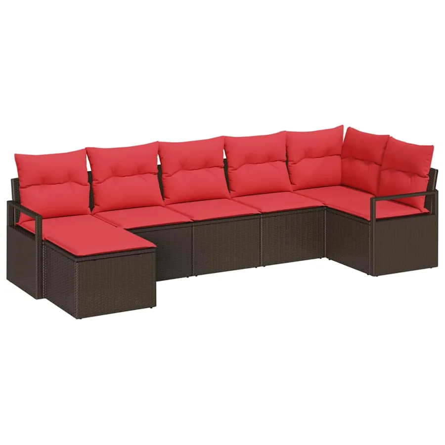 Ensemble de Canapés avec coussin 7 pcs Marron polyrotin - 2
