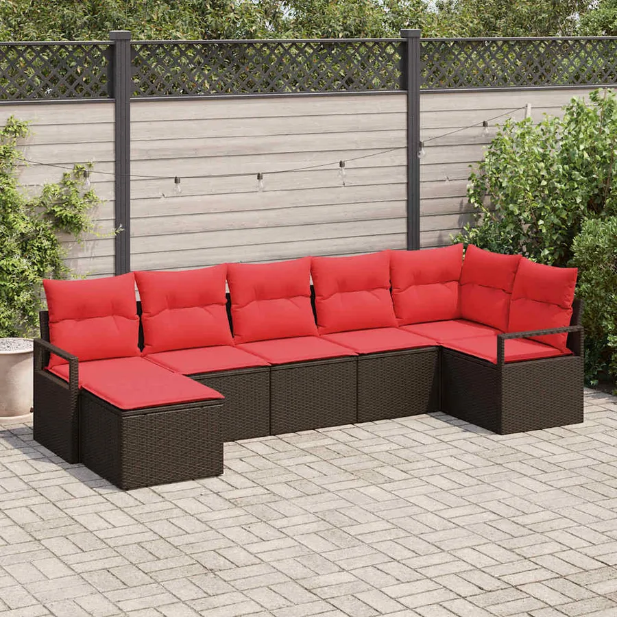 Ensemble de Canapés avec coussin 7 pcs Marron polyrotin - 3