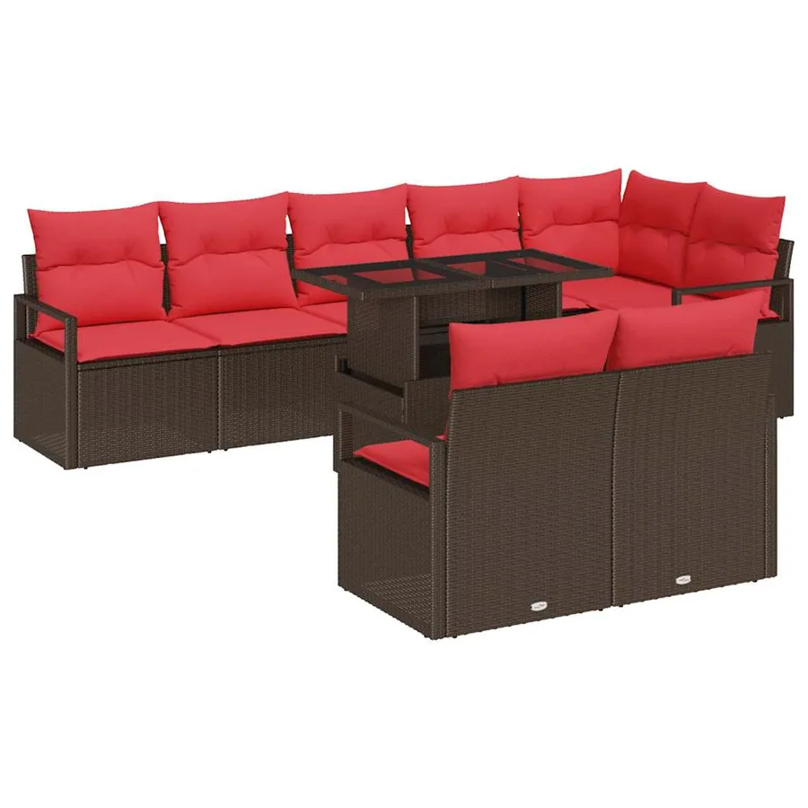 Ensemble de canapé de jardin 9 pcs Marron et rouge polyrotin - 2