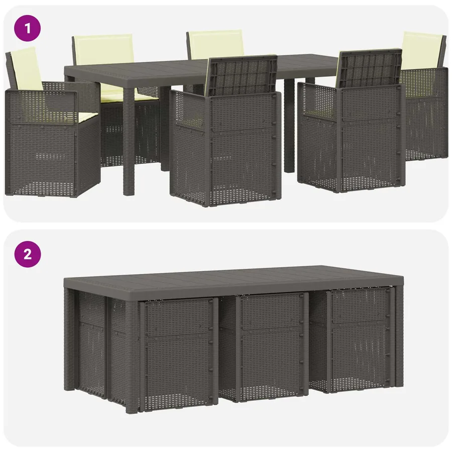 Ensemble de salle à manger pour jardin avec coussin 7 pcs PP - 10