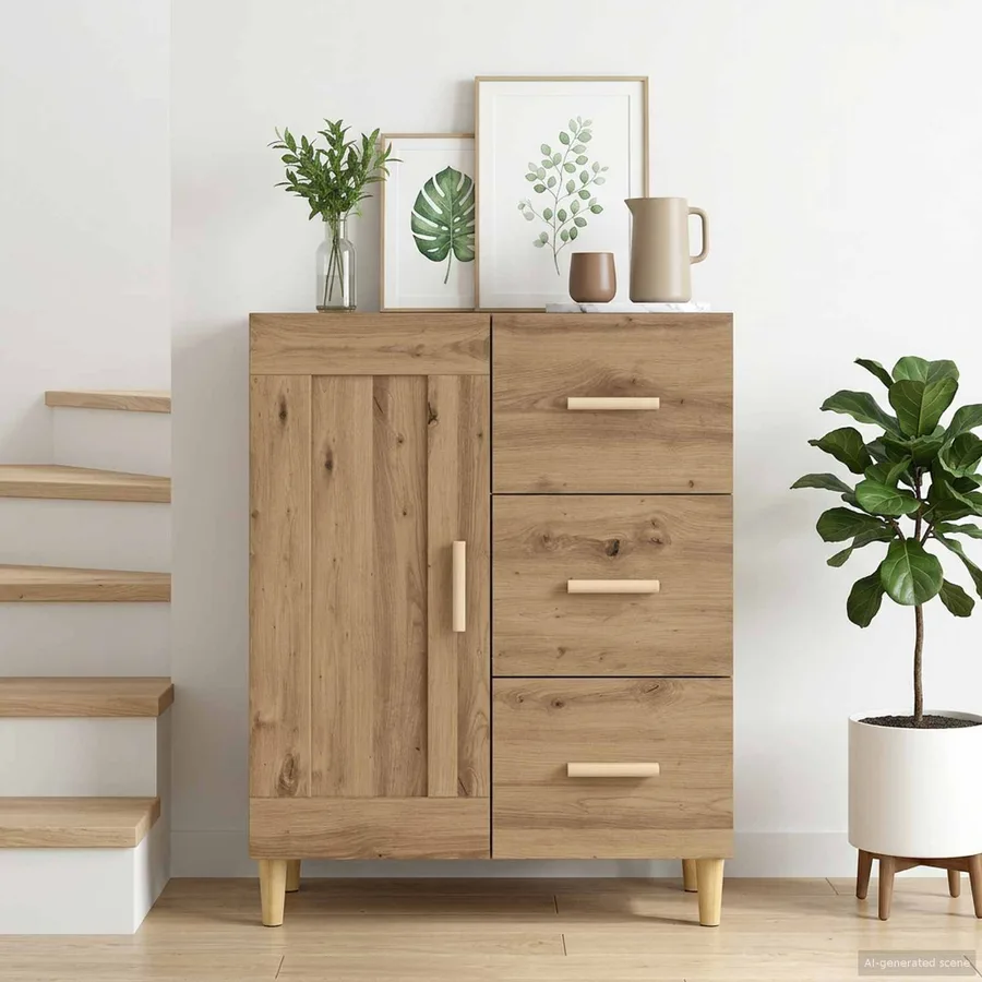 Buffet Chêne artisanal 69,5 x 34 x 90 cm Bois d'ingénierie - 6