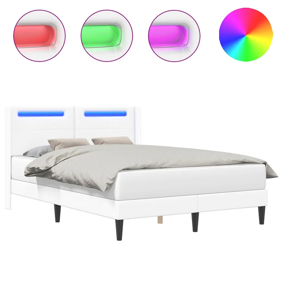Cadre de lit avec bandes LED Blanc 120 x 190 cm Simili cuir - 2