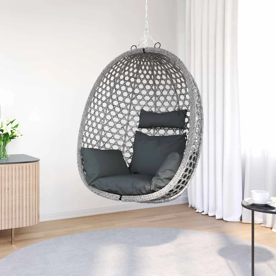Fauteuil œuf suspendu sans support Anthracite et gris polyrotin - 4