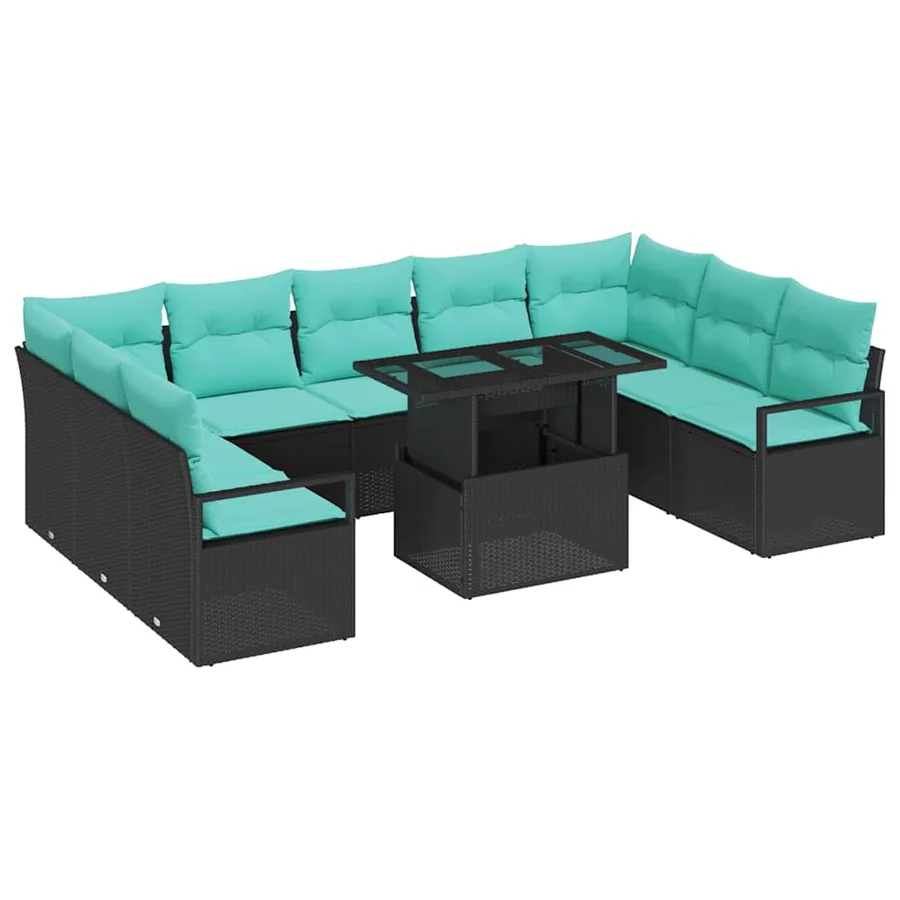 Ensemble de canapé de jardin 10 pcs Noir et Bleu Poly rotin - 2