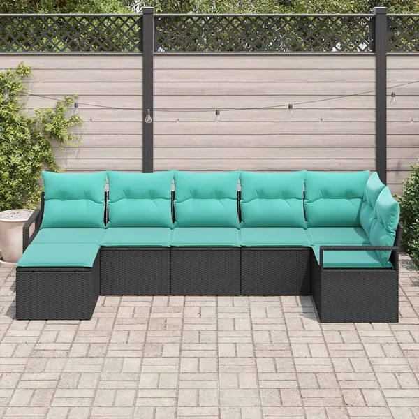 Ensemble de Canapés avec coussin 7 pcs Noir polyrotin