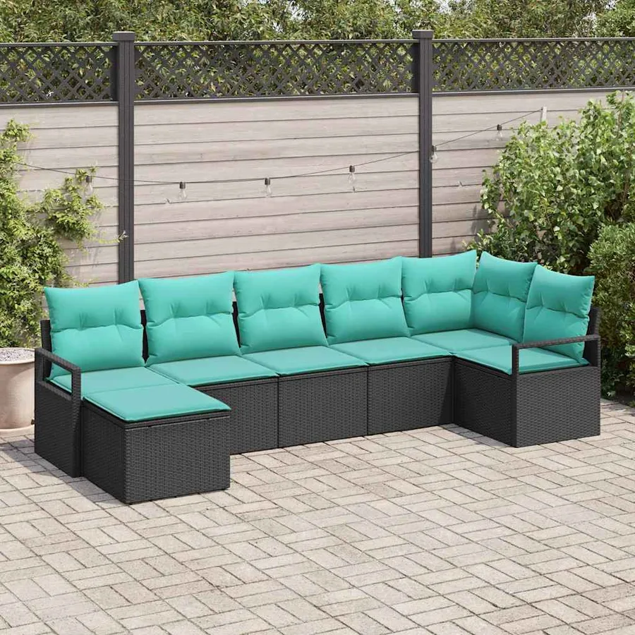 Ensemble de Canapés avec coussin 7 pcs Noir polyrotin - 3