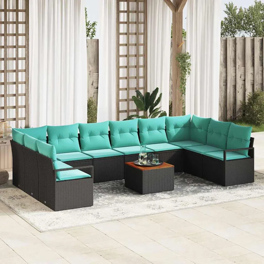 Ensemble de canapé de jardin avec coussin 11 pcs Noir polyrotin