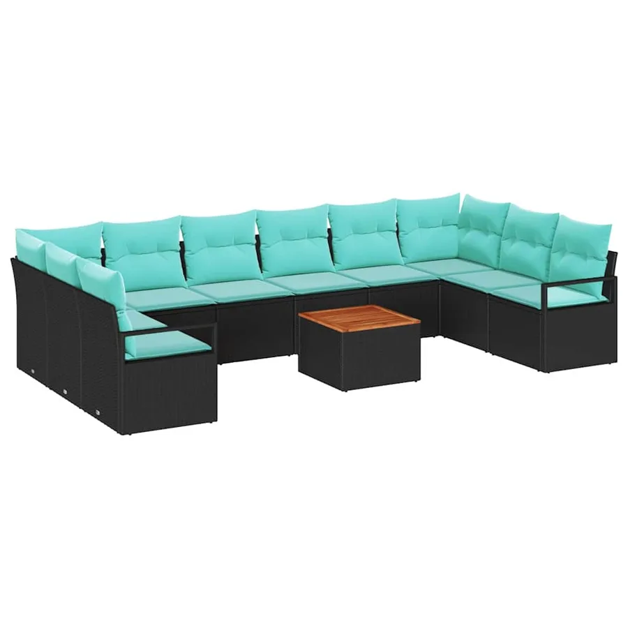 Ensemble de canapé de jardin avec coussin 11 pcs Noir polyrotin - 2