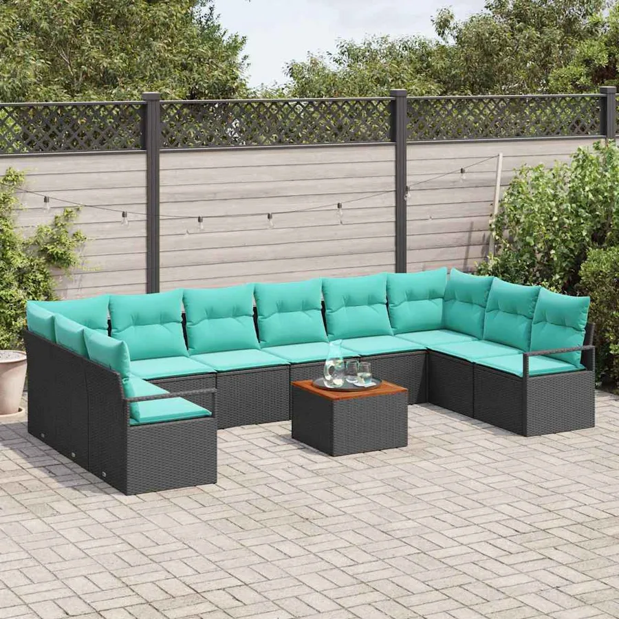 Ensemble de canapé de jardin avec coussin 11 pcs Noir polyrotin - 3