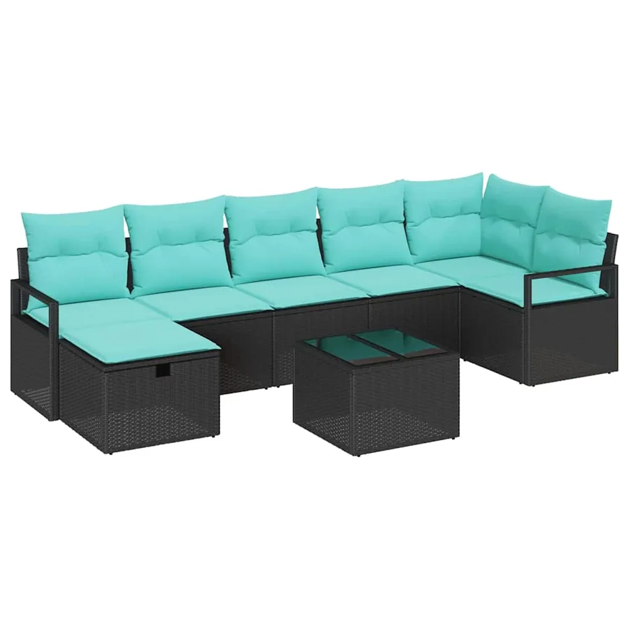 Ensemble de Canapés 8 pcs Noir et turquoise polyrotin - 2