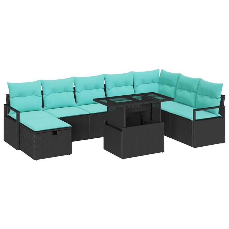 Ensemble de canapé de jardin avec coussin 9 pcs Noir Poly rotin - 2