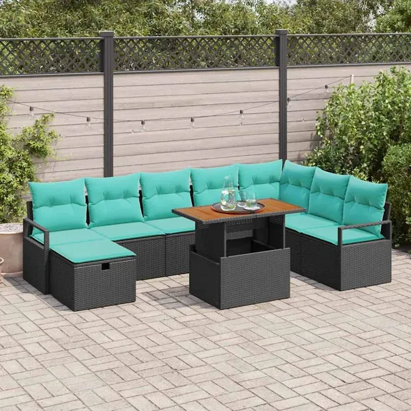 Ensemble de canapé de jardin avec coussin 9 pcs Noir polyrotin