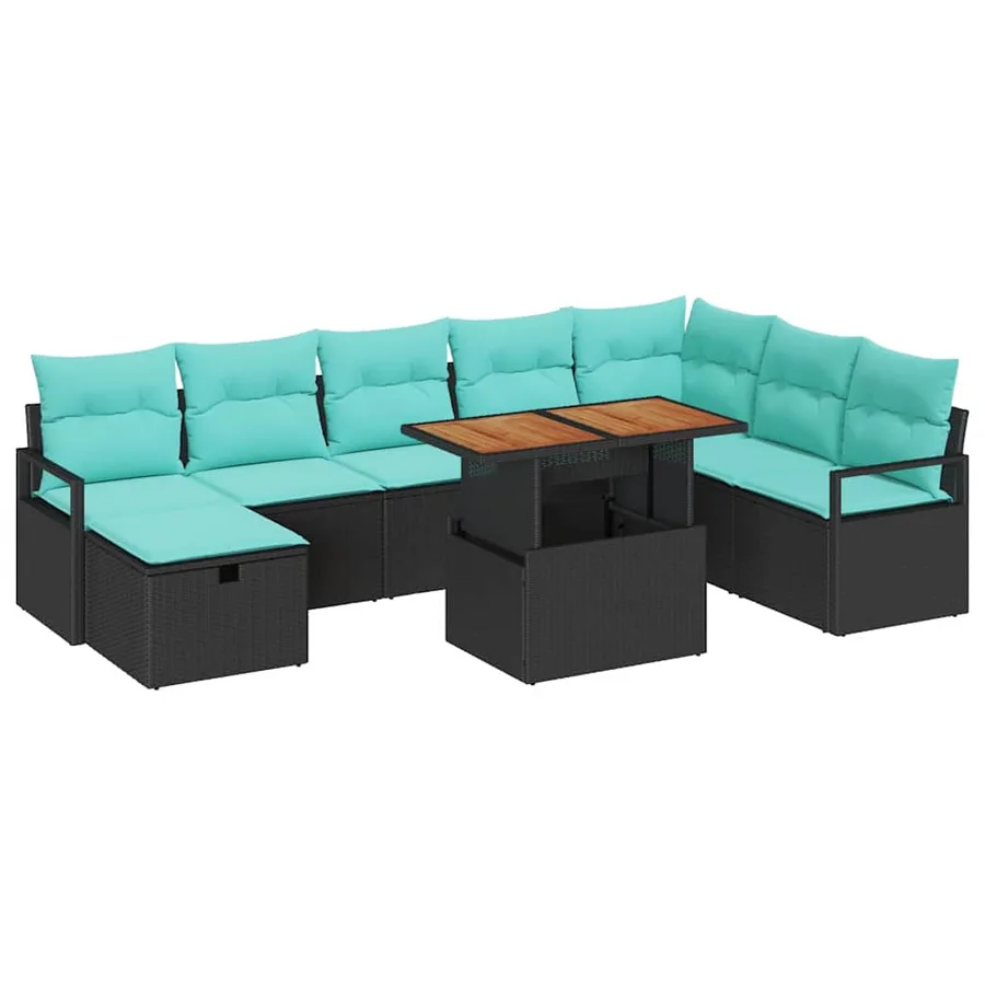 Ensemble de canapé de jardin avec coussin 9 pcs Noir polyrotin - 2