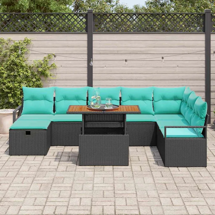 Ensemble de canapé de jardin avec coussin 9 pcs Noir polyrotin - 3