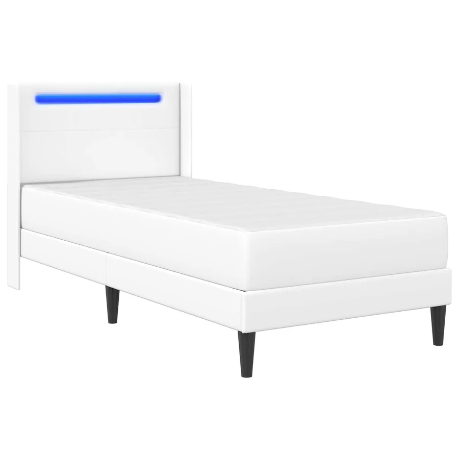 Cadre de lit avec matelas Blanc 90 x 200 cm Simili cuir - 5