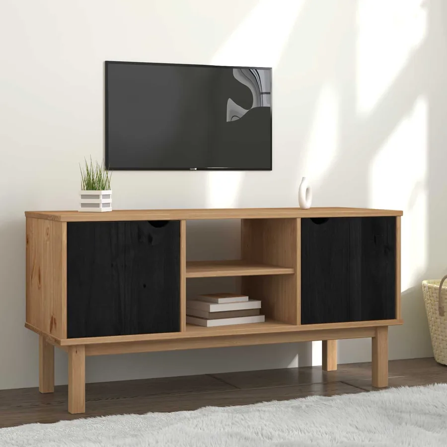 Meuble TV OTTA 113,5 x 43 x 57 cm Noir Bois de pin massif