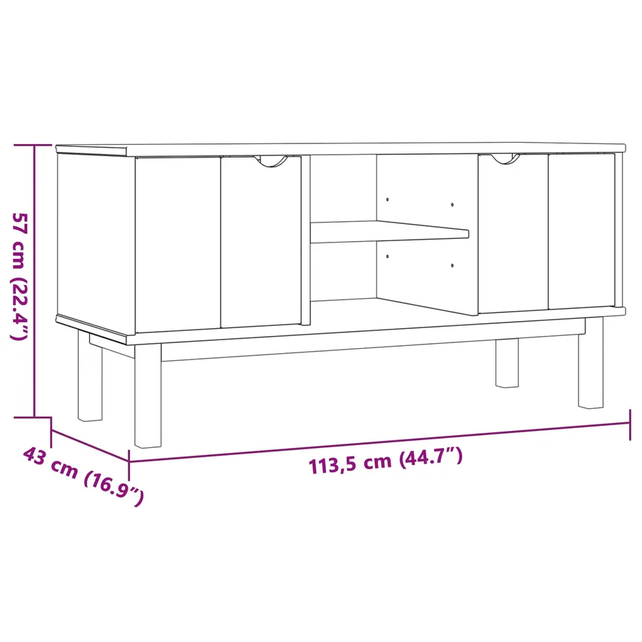 Meuble TV OTTA 113,5 x 43 x 57 cm Noir Bois de pin massif - 6