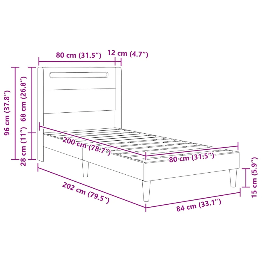 Cadre de lit avec bandes LED Blanc 80 x 200 cm Simili cuir - 13
