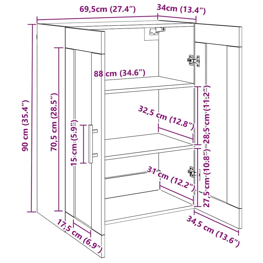 Armoire murale chêne sonoma 69,5x34x90 cm - 13