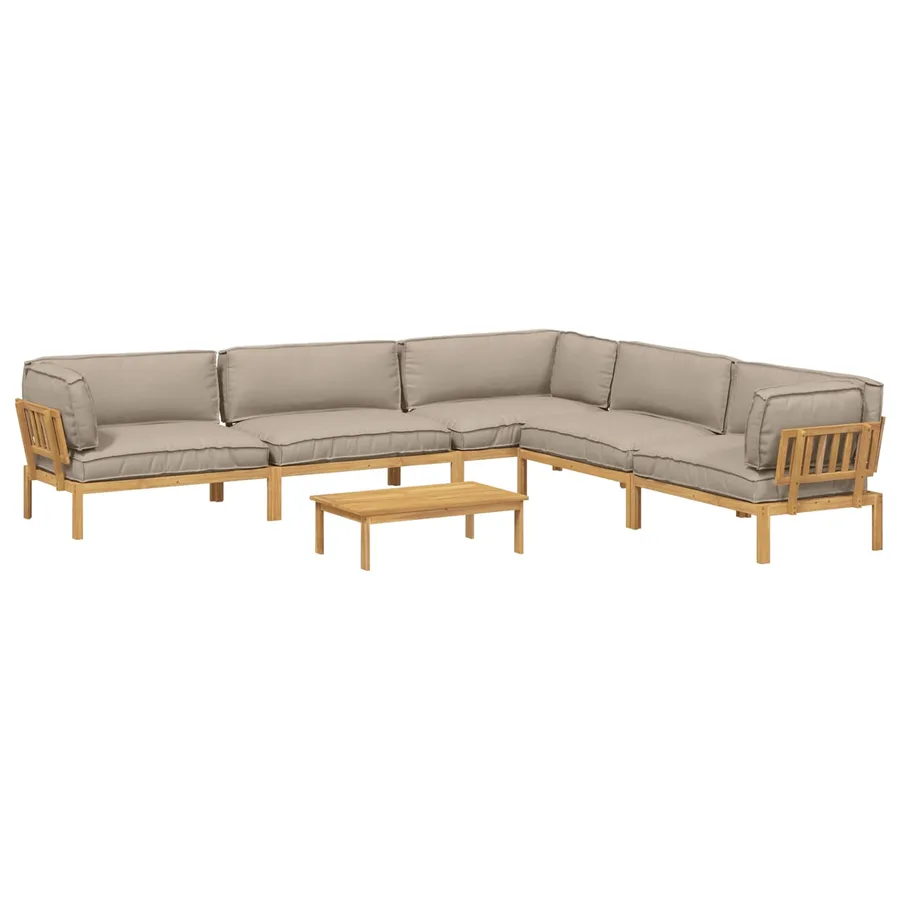 Ensemble de Canapés Uni 6 pcs Taupe Bois d'Acacia Massif - 2