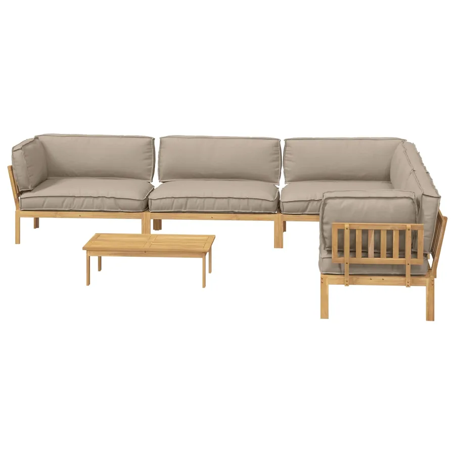 Ensemble de Canapés Uni 6 pcs Taupe Bois d'Acacia Massif - 9