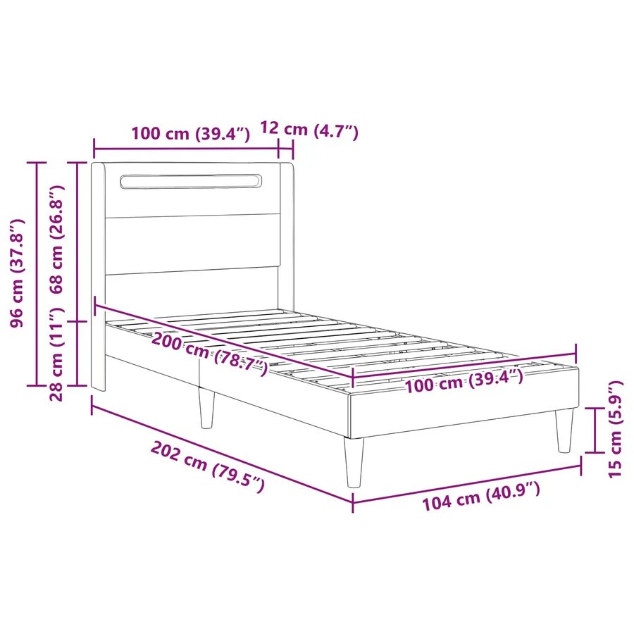 Cadre de lit avec bandes LED Gris 100 x 200 cm Simili cuir - 13