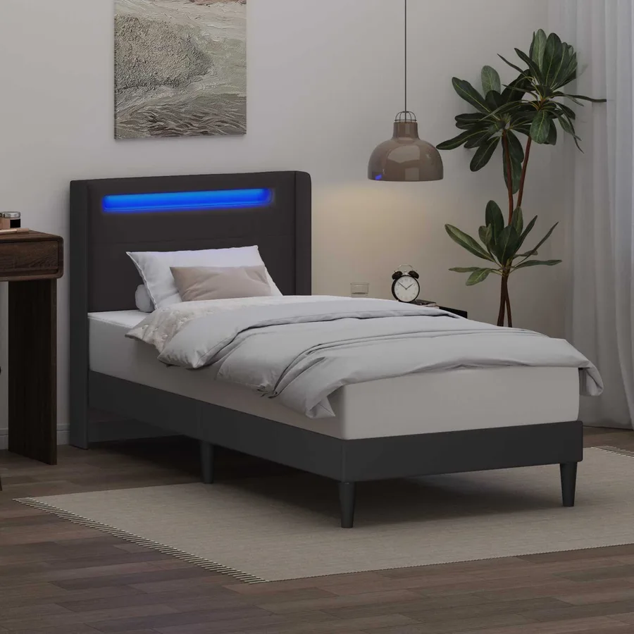 Cadre de lit avec bandes LED Gris 100 x 200 cm Simili cuir - 4