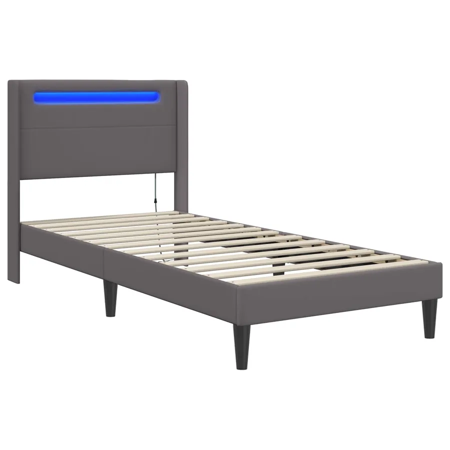 Cadre de lit avec bandes LED Gris 100 x 200 cm Simili cuir - 5