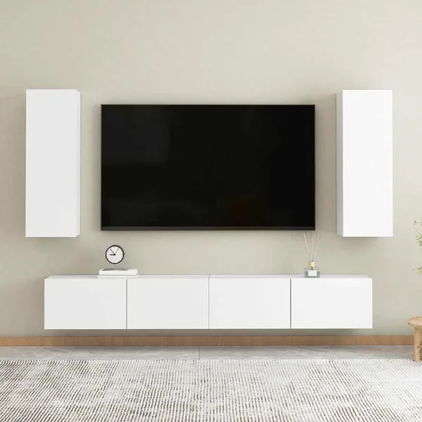 Ensemble de meubles TV 4 pcs Blanc Bois d'ingénierie