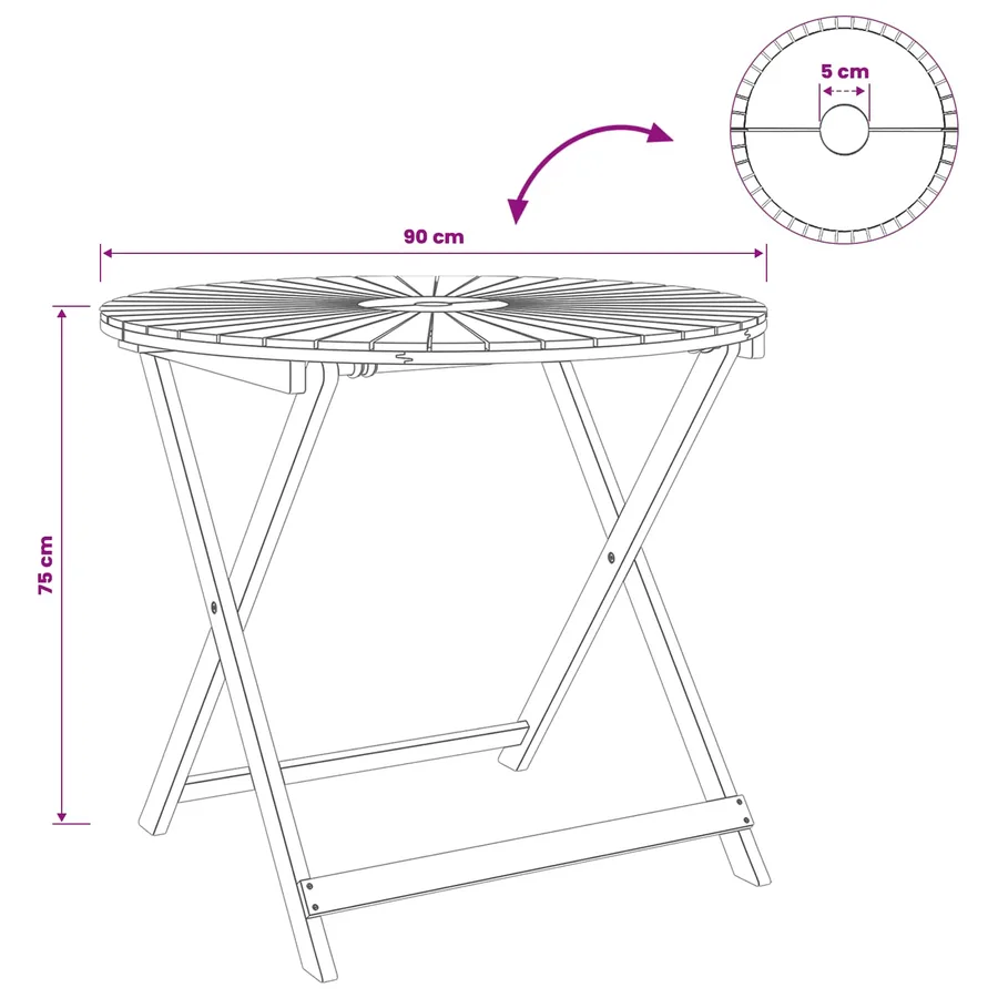 Table de jardin pliante Naturel Ø90 x 75 cm - 9