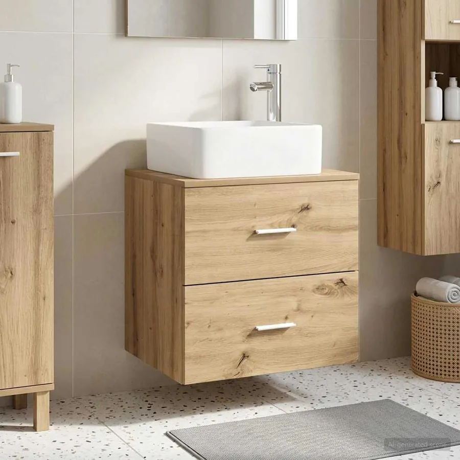 Vanité de lavabo mural Chêne artisanal 49,5 x 41 x 63 cm