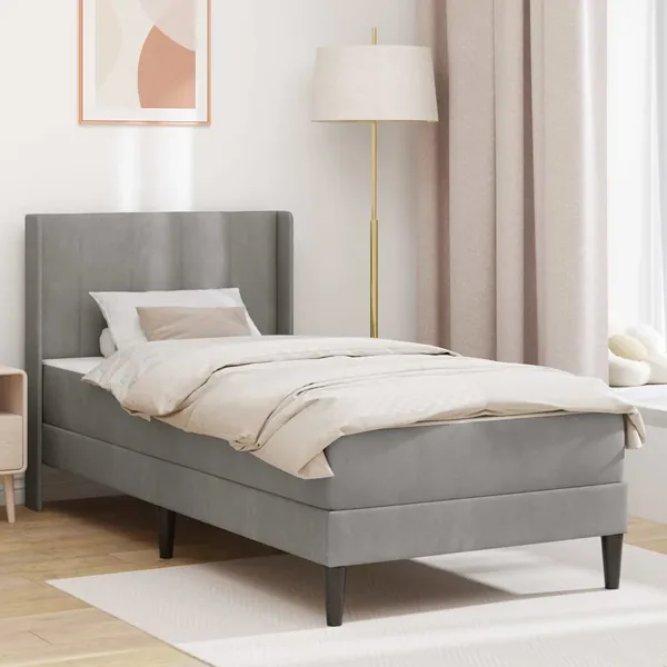 Cadre de lit avec matelas Gris clair 90 x 190 cm Velours