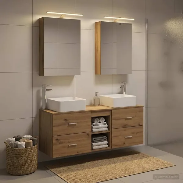 Ensemble de mobilier de salle de bain 5 pc Chêne artisanal