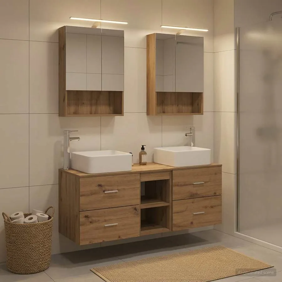 Ensemble de mobilier de salle de bain 5 pc Chêne artisanal