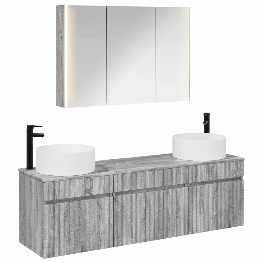 Ensemble d'armoire de salle de bain 4 pcs Sonoma gris - 2