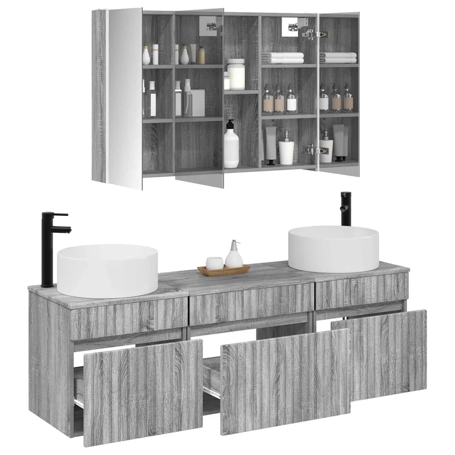 Ensemble d'armoire de salle de bain 4 pcs Sonoma gris - 3
