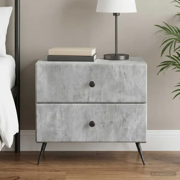 Cabinet de chevet avec tiroir Gris béton 62 x 34,5 x 47,5 cm